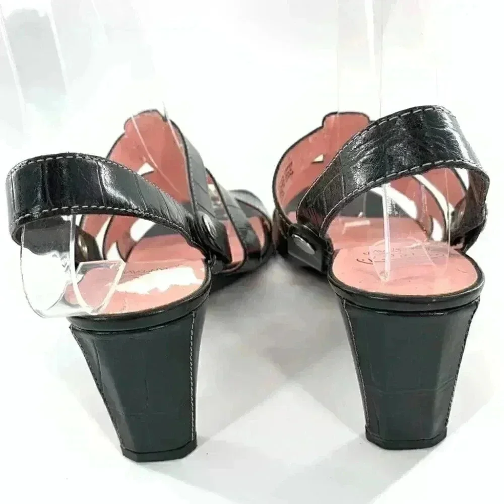 Joan and David heels size 6.5 black leather vintage 80s 90s tortoise embrossed